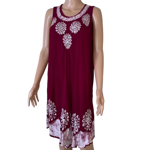 ASHA brand dress asymmetrical loose fitting dress maroon embroidered SZ LG - Picture 3 of 11